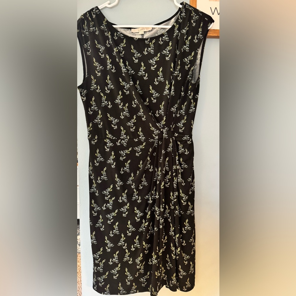 LOFT Black Dress with Floral Accents